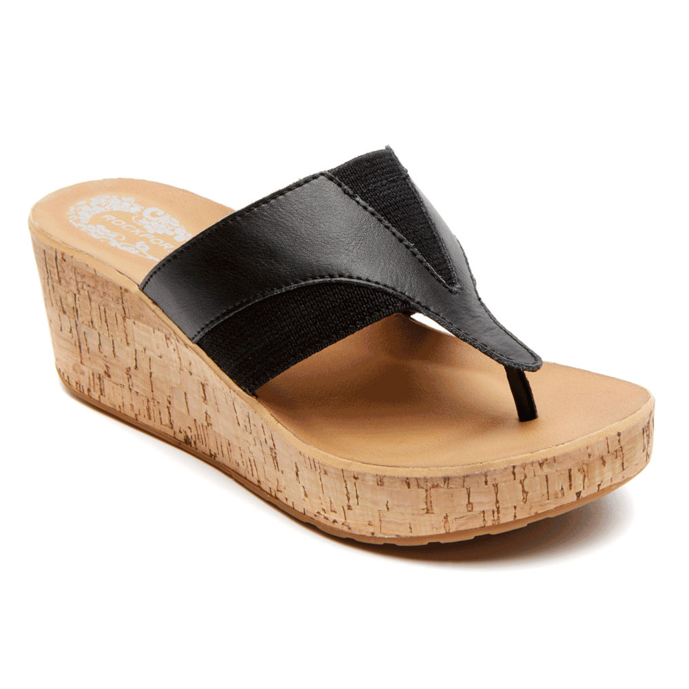 Rockport Wedges Dame Svart - Weekend Casuals Lanea Gore Thong - RUBZ07162